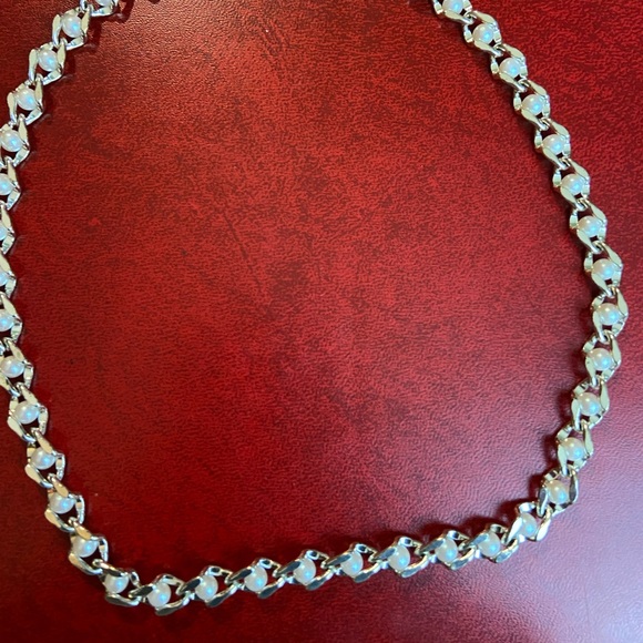Vintage Napier 17.5" Faux Pearl Necklace Silver Tone Chain 90’s Y2K Necklace 90s - Picture 3 of 5